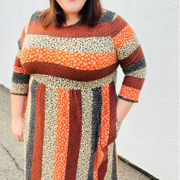 HAPTICS Taupe & Black Leopard Stripe Fit & Flare Dress SZIE 2X - Picture 5 of 5